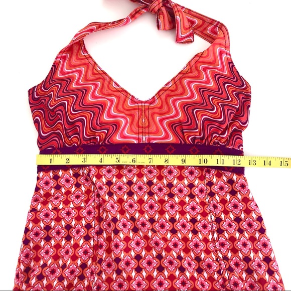 Athleta groovy 70s inspired mod empire waist print halter dress sz 2 / XS - Picture 11 of 13